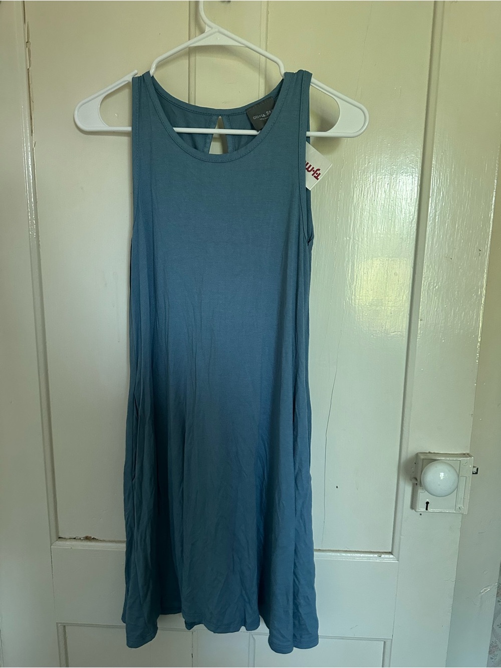 Olivia Rae Sleeveless A-Line Midi Dress in Dusty Blue